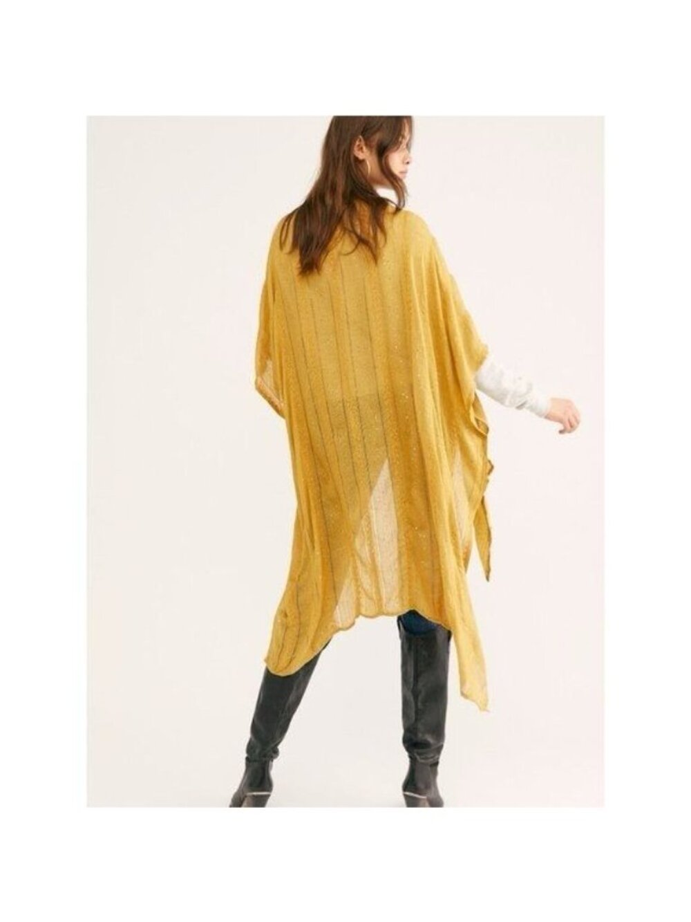 NWT Free People Golden Yellow Sequin Kimono | Boho Whimsigoth Coastal Cowgirl OS - Picture 7 of 16